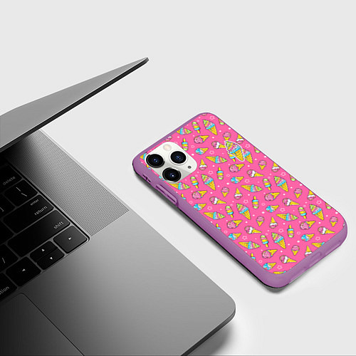 Чехол iPhone 11 Pro матовый Я люблю мороженку / 3D-Фиолетовый – фото 3