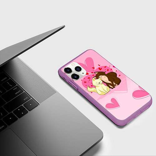 Чехол iPhone 11 Pro матовый Любовь мурчащая / 3D-Фиолетовый – фото 3