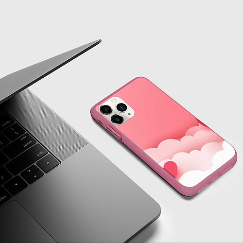 Чехол iPhone 11 Pro матовый Облака любви / 3D-Малиновый – фото 3