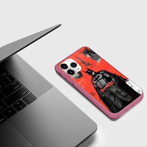 Чехол iPhone 11 Pro матовый Бэтмен граффити на стене / 3D-Малиновый – фото 3