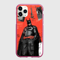 Чехол iPhone 11 Pro матовый Бэтмен граффити на стене, цвет: 3D-малиновый