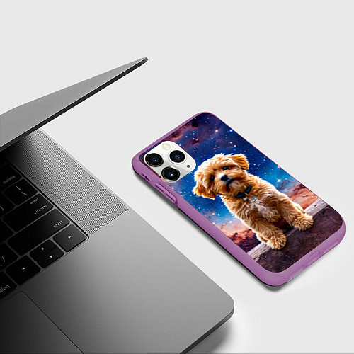 Чехол iPhone 11 Pro матовый Мальтипу в космосе / 3D-Фиолетовый – фото 3