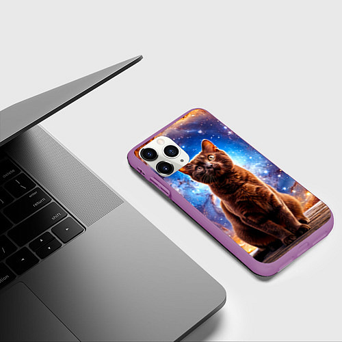 Чехол iPhone 11 Pro матовый Бурма в космосе / 3D-Фиолетовый – фото 3
