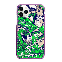 Чехол iPhone 11 Pro матовый The Sims стикеры, цвет: 3D-фиолетовый