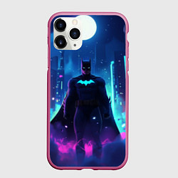 Чехол iPhone 11 Pro матовый Бэтмен неоновый город
