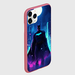Чехол iPhone 11 Pro матовый Бэтмен неоновый город, цвет: 3D-малиновый — фото 2