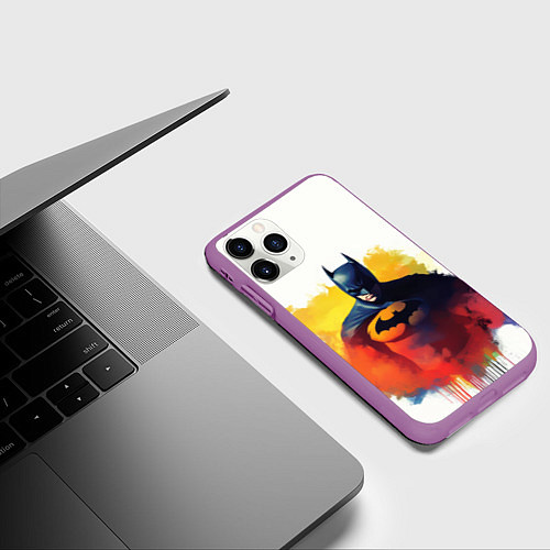 Чехол iPhone 11 Pro матовый Бэтмен в краске / 3D-Фиолетовый – фото 3