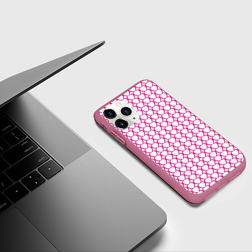 Чехол iPhone 11 Pro матовый Контурный паттерн соединённые сердца / 3D-Малиновый – фото 3