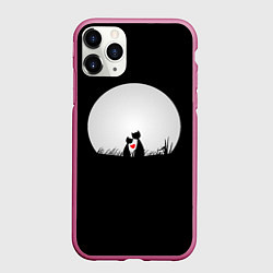 Чехол iPhone 11 Pro матовый Любовь при луне, цвет: 3D-малиновый