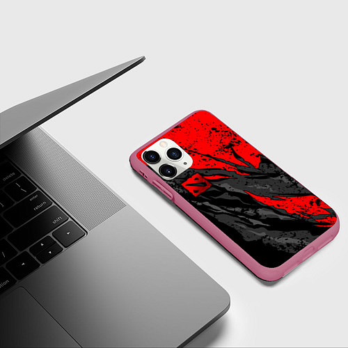 Чехол iPhone 11 Pro матовый Дота 2 - красная абстракция / 3D-Малиновый – фото 3