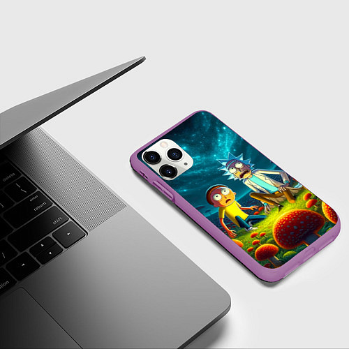 Чехол iPhone 11 Pro матовый Rick and Morty on the fly agaric planet / 3D-Фиолетовый – фото 3