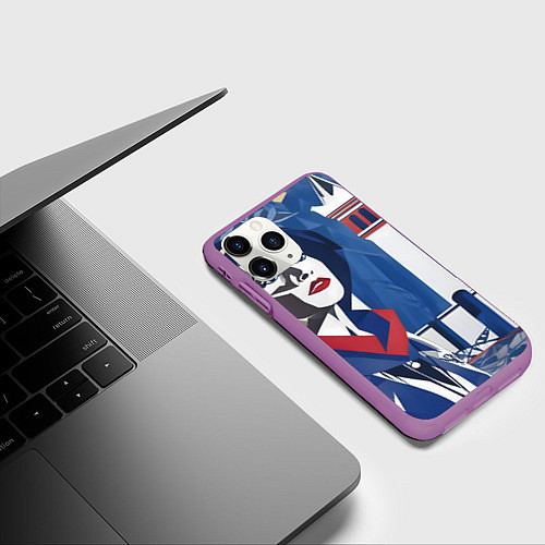 Чехол iPhone 11 Pro матовый Девушка с красным шарфом / 3D-Фиолетовый – фото 3