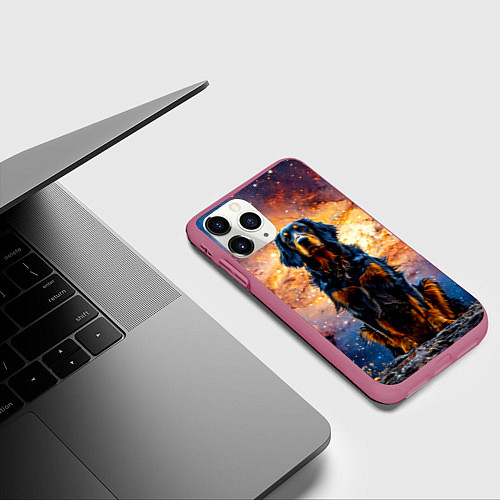 Чехол iPhone 11 Pro матовый Сеттер в космосе / 3D-Малиновый – фото 3