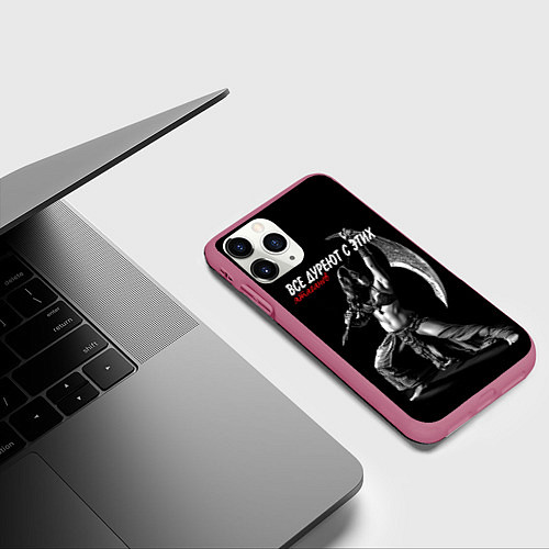 Чехол iPhone 11 Pro матовый Все дуреют с этих ятаганов / 3D-Малиновый – фото 3