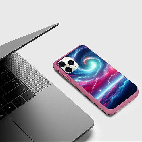 Чехол iPhone 11 Pro матовый Spiral neon galaxy - ai art fantasy / 3D-Малиновый – фото 3