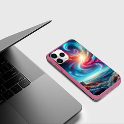 Чехол iPhone 11 Pro матовый Fantastic neon space landscape - ai art fantasy, цвет: 3D-малиновый — фото 2