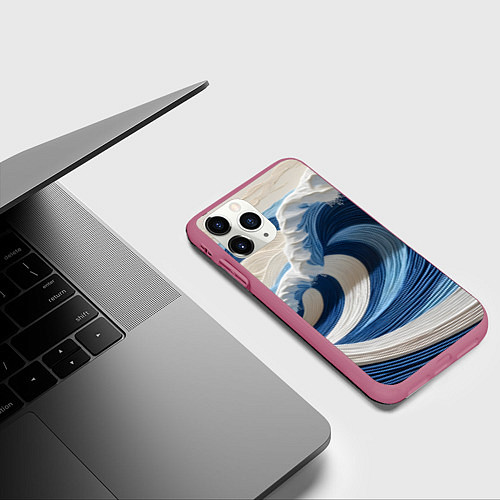 Чехол iPhone 11 Pro матовый Волна из нитей / 3D-Малиновый – фото 3