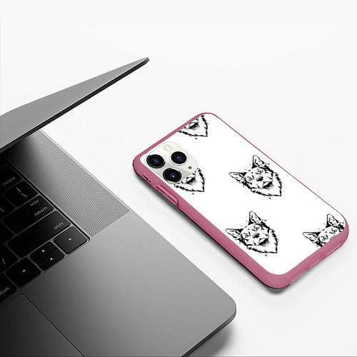 Чехол iPhone 11 Pro матовый Голова собаки / 3D-Малиновый – фото 3