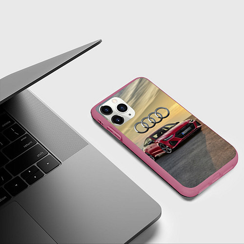 Чехол iPhone 11 Pro матовый Audi RS 7 на закате солнца / 3D-Малиновый – фото 3