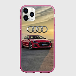 Чехол iPhone 11 Pro матовый Audi RS 7 на закате солнца, цвет: 3D-малиновый