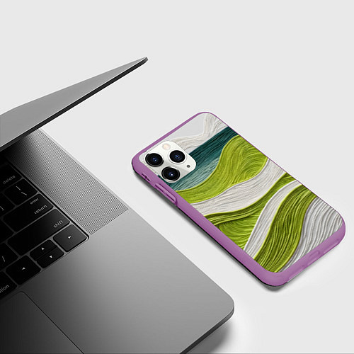 Чехол iPhone 11 Pro матовый Лаймовые волны / 3D-Фиолетовый – фото 3