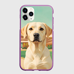 Чехол iPhone 11 Pro матовый Лабрадор на фоне пальм, цвет: 3D-фиолетовый