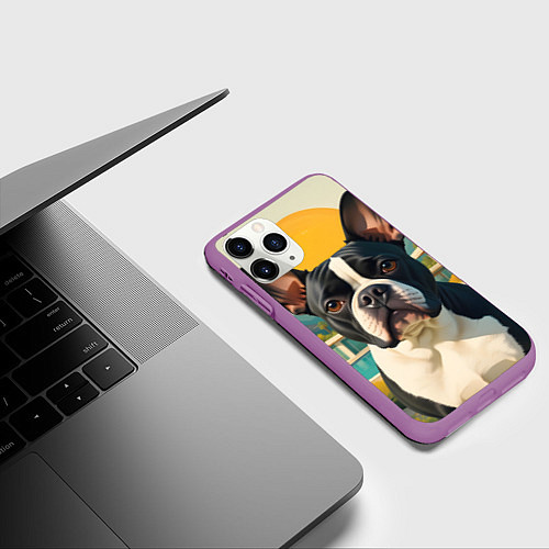 Чехол iPhone 11 Pro матовый Бульдог и лето / 3D-Фиолетовый – фото 3