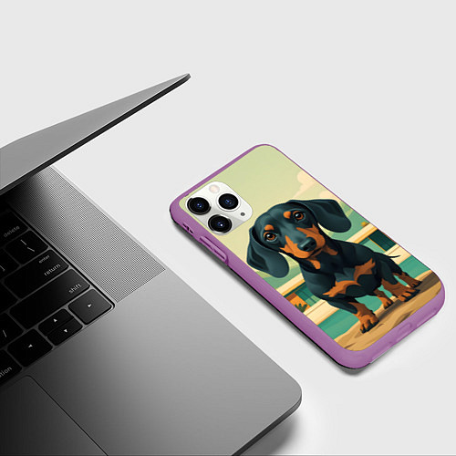Чехол iPhone 11 Pro матовый Такса и лето / 3D-Фиолетовый – фото 3