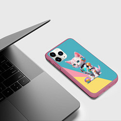 Чехол iPhone 11 Pro матовый Кибер котёнок с мячиком - милашка, цвет: 3D-малиновый — фото 2