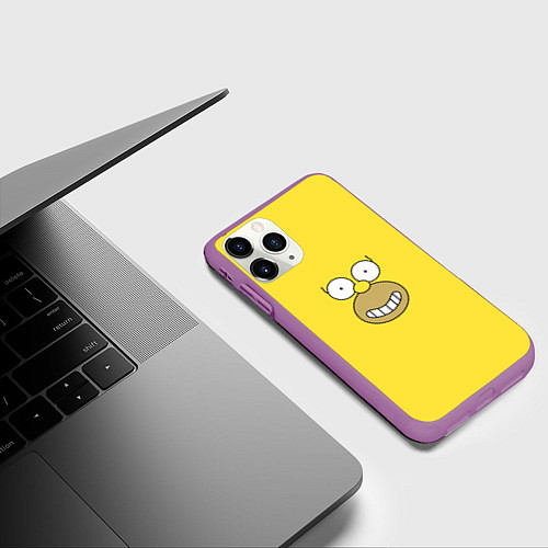 Чехол iPhone 11 Pro матовый Лицо Гомера Симпсона - улыбка / 3D-Фиолетовый – фото 3