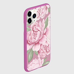 Чехол iPhone 11 Pro матовый Нежные пионы на пыльно-розовом фоне, цвет: 3D-фиолетовый — фото 2