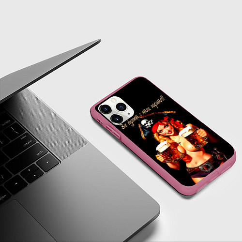 Чехол iPhone 11 Pro матовый Все дуреют с этих пиратов / 3D-Малиновый – фото 3