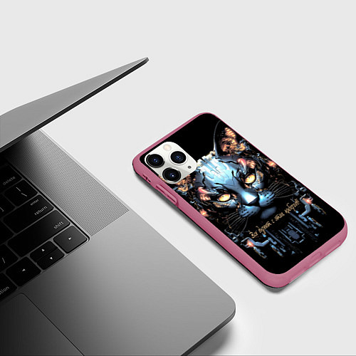 Чехол iPhone 11 Pro матовый Все дуреют с этих киборгов / 3D-Малиновый – фото 3