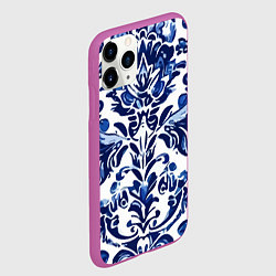 Чехол iPhone 11 Pro матовый Гжель русский узор акварель, цвет: 3D-фиолетовый — фото 2
