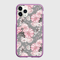 Чехол iPhone 11 Pro матовый Розовые розы на сером, цвет: 3D-фиолетовый