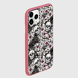 Чехол iPhone 11 Pro матовый Черепа и красные звезды, цвет: 3D-малиновый — фото 2