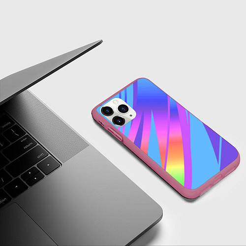 Чехол iPhone 11 Pro матовый Нежный голубой с розовыми полосами / 3D-Малиновый – фото 3