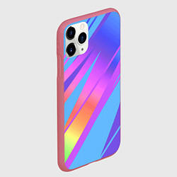 Чехол iPhone 11 Pro матовый Нежный голубой с розовыми полосами, цвет: 3D-малиновый — фото 2