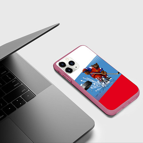 Чехол iPhone 11 Pro матовый Русский хоккей / 3D-Малиновый – фото 3