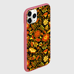 Чехол iPhone 11 Pro матовый Цветочный золотой узор, цвет: 3D-малиновый — фото 2