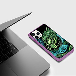 Чехол iPhone 11 Pro матовый Ирезуми - неоновый японский дракон, цвет: 3D-фиолетовый — фото 2