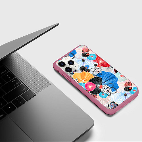 Чехол iPhone 11 Pro матовый Цветы - абстрактные узоры / 3D-Малиновый – фото 3