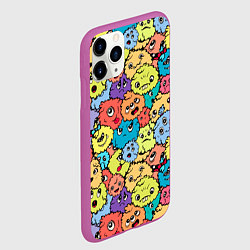 Чехол iPhone 11 Pro матовый Милые монстрики пришельцы, цвет: 3D-фиолетовый — фото 2