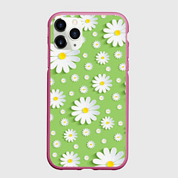 Чехол iPhone 11 Pro матовый Ромашки бумажные, цвет: 3D-малиновый