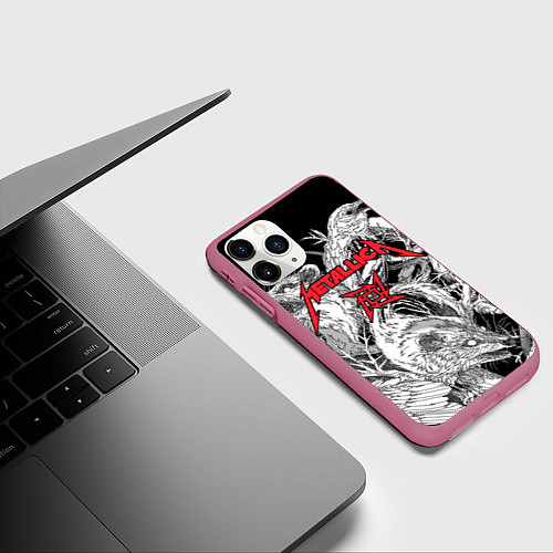 Чехол iPhone 11 Pro матовый Metallica - rats and crows / 3D-Малиновый – фото 3