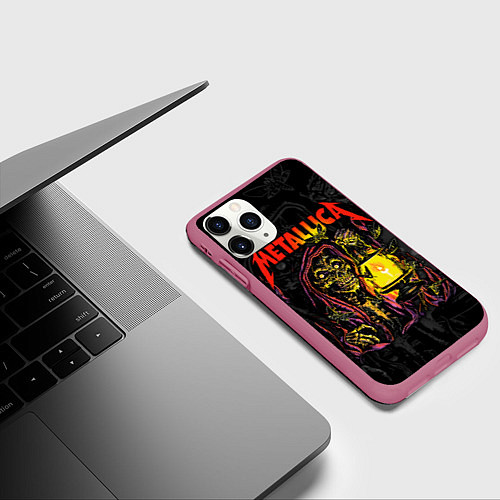 Чехол iPhone 11 Pro матовый Metallica - skeleton with a lantern / 3D-Малиновый – фото 3