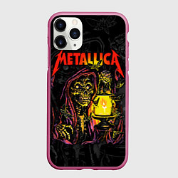 Чехол iPhone 11 Pro матовый Metallica - skeleton with a lantern, цвет: 3D-малиновый