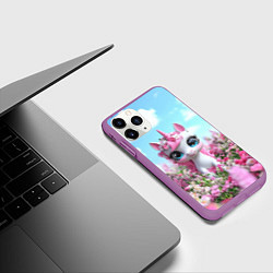 Чехол iPhone 11 Pro матовый Единорожка в цветочках, цвет: 3D-фиолетовый — фото 2