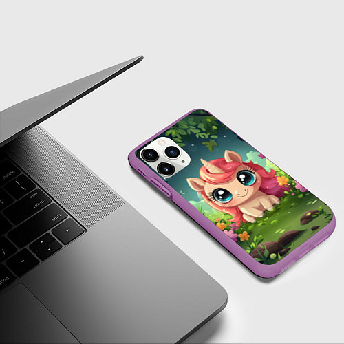 Чехол iPhone 11 Pro матовый Рыжая единорожка / 3D-Фиолетовый – фото 3