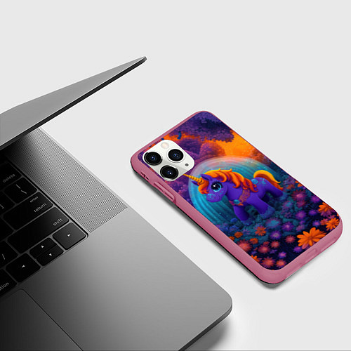 Чехол iPhone 11 Pro матовый Сказочный единорог / 3D-Малиновый – фото 3